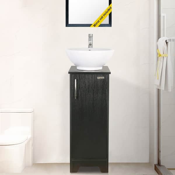 Eclife 13" Small Bathroom Vanity Set Black W/ Tempered Glass Ceramics Vessel Sink MDF Cabinet ...